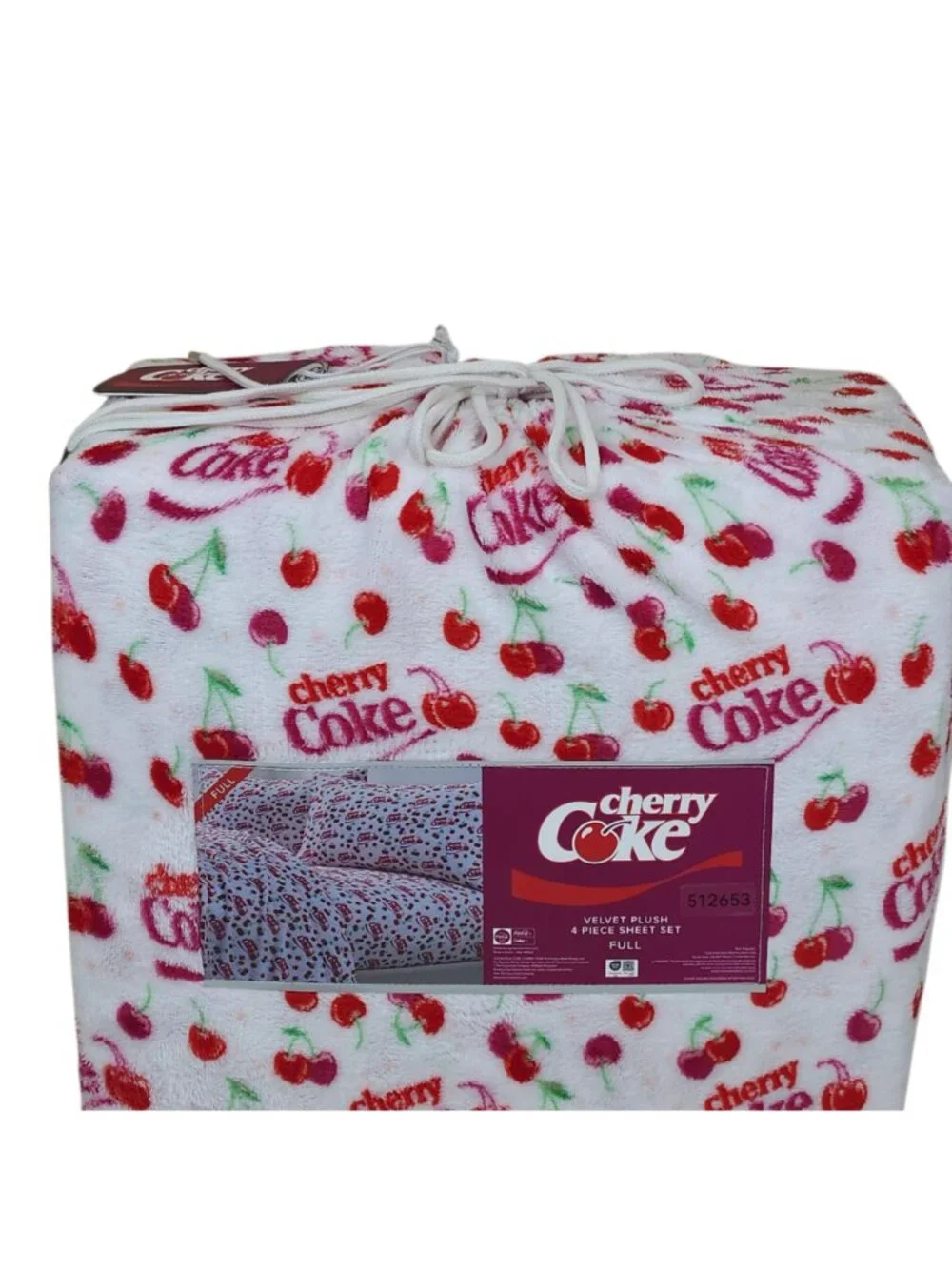 Cherry Coke Velvet Plush 4-Piece Sheet Set Full Double Super Soft Fit To 17